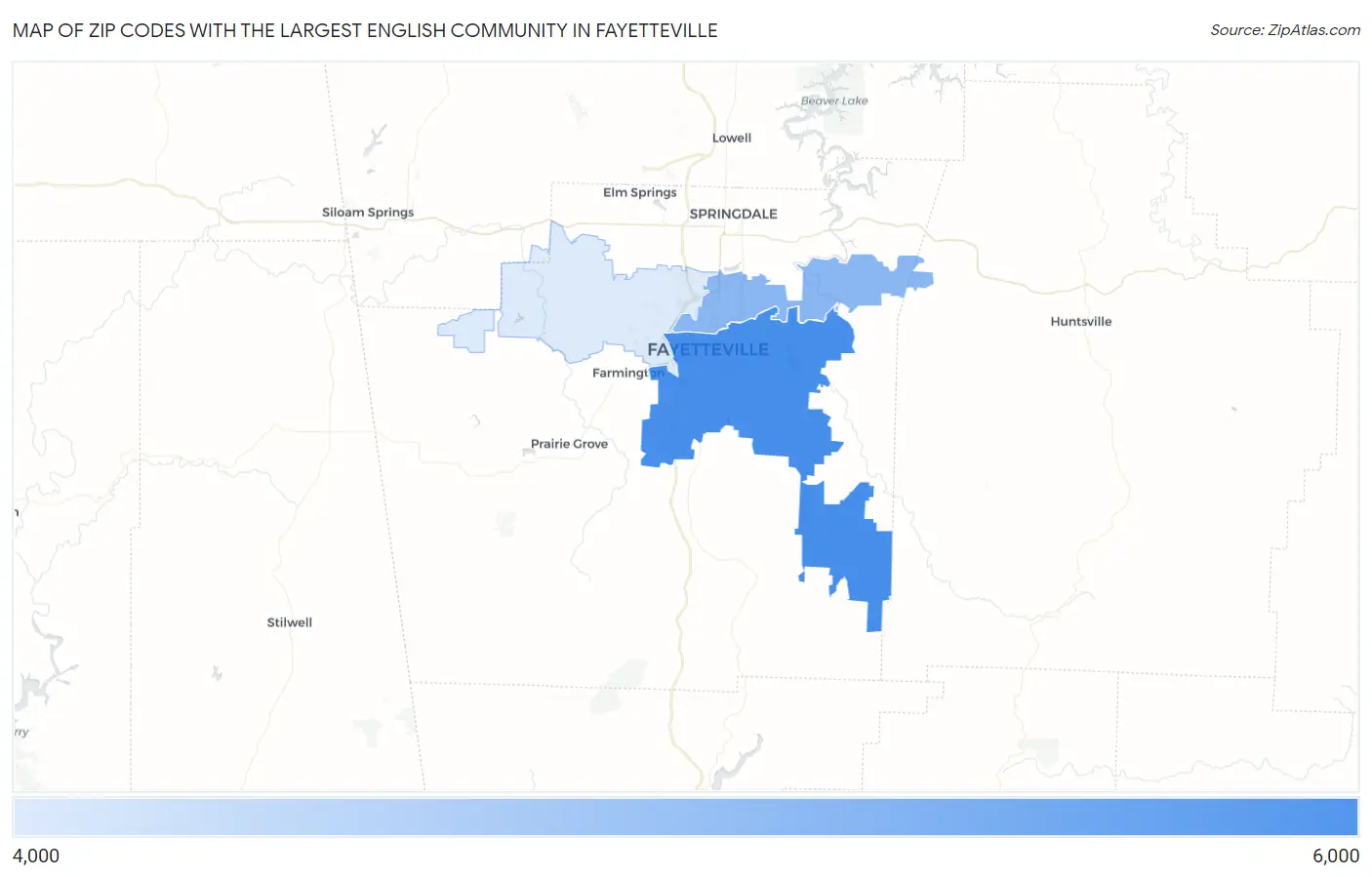 Zip Codes with the Largest English Community in Fayetteville Map