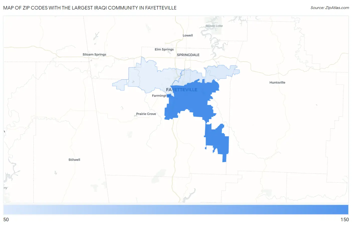 Zip Codes with the Largest Iraqi Community in Fayetteville Map