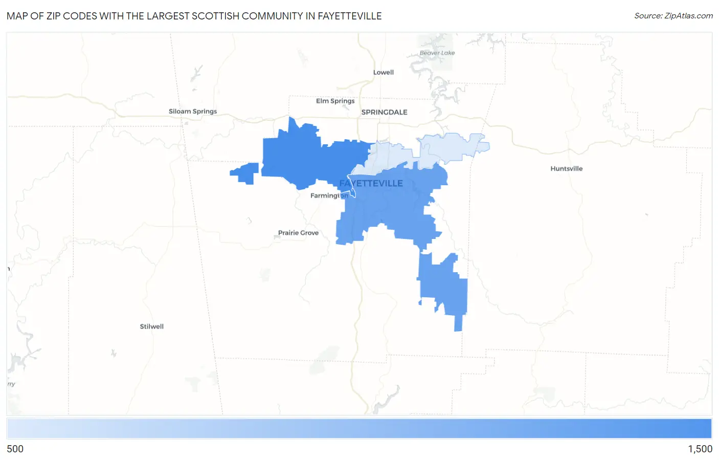 Zip Codes with the Largest Scottish Community in Fayetteville Map