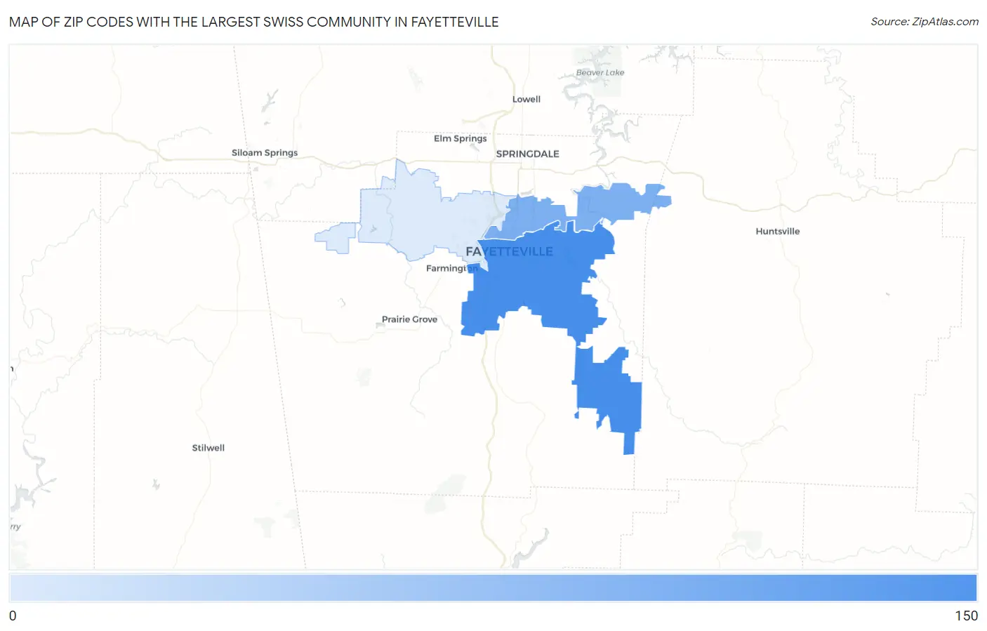 Zip Codes with the Largest Swiss Community in Fayetteville Map