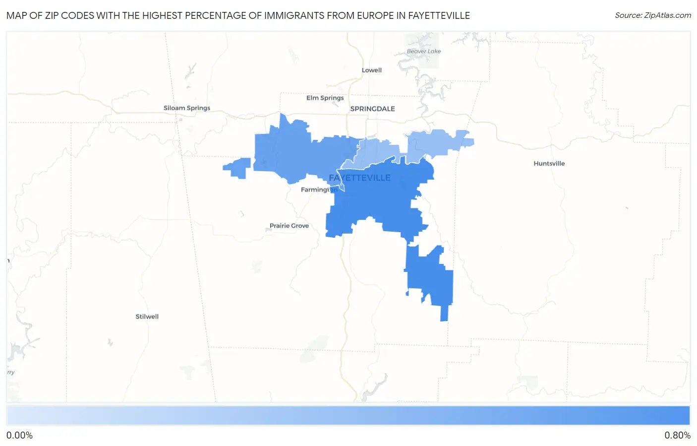 Zip Codes with the Highest Percentage of Immigrants from Europe in Fayetteville Map