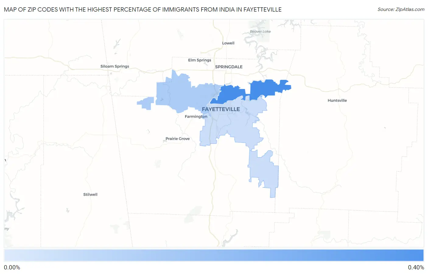 Zip Codes with the Highest Percentage of Immigrants from India in Fayetteville Map