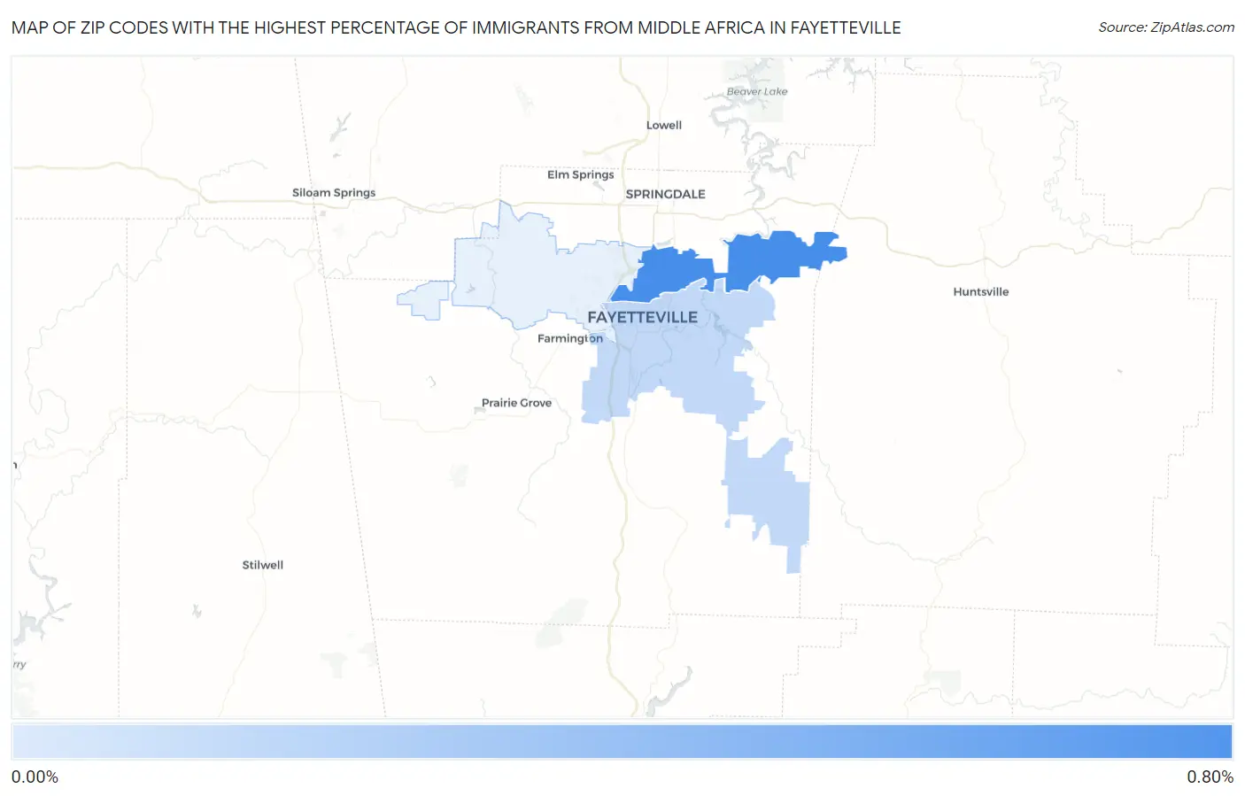 Zip Codes with the Highest Percentage of Immigrants from Middle Africa in Fayetteville Map