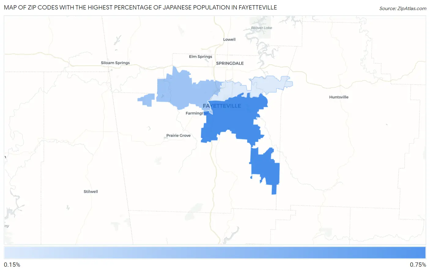 Zip Codes with the Highest Percentage of Japanese Population in Fayetteville Map