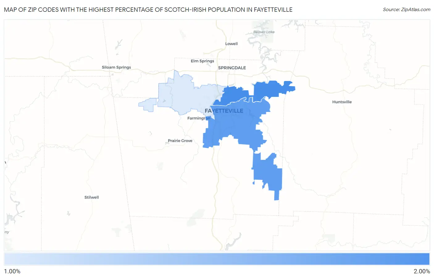 Zip Codes with the Highest Percentage of Scotch-Irish Population in Fayetteville Map