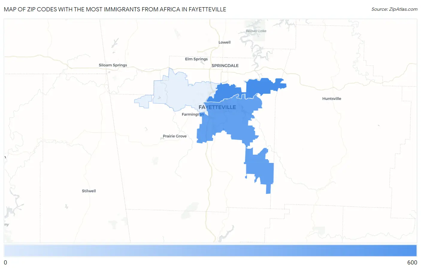 Zip Codes with the Most Immigrants from Africa in Fayetteville Map