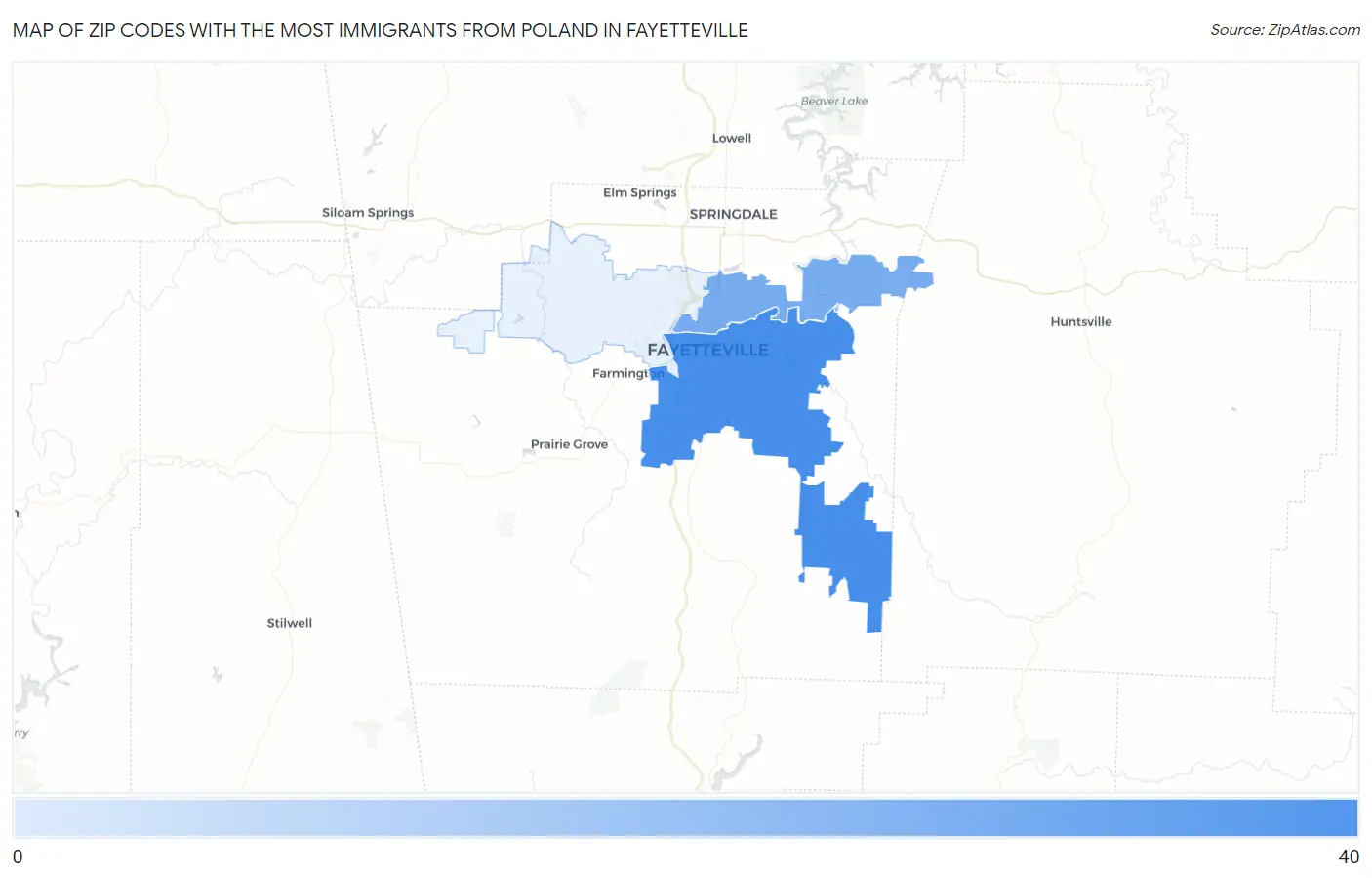 Zip Codes with the Most Immigrants from Poland in Fayetteville Map