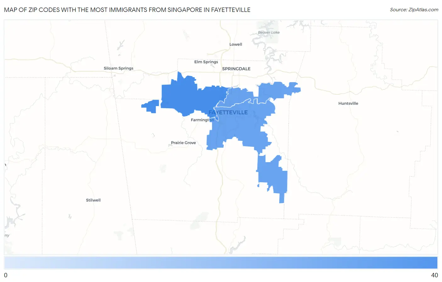 Zip Codes with the Most Immigrants from Singapore in Fayetteville Map