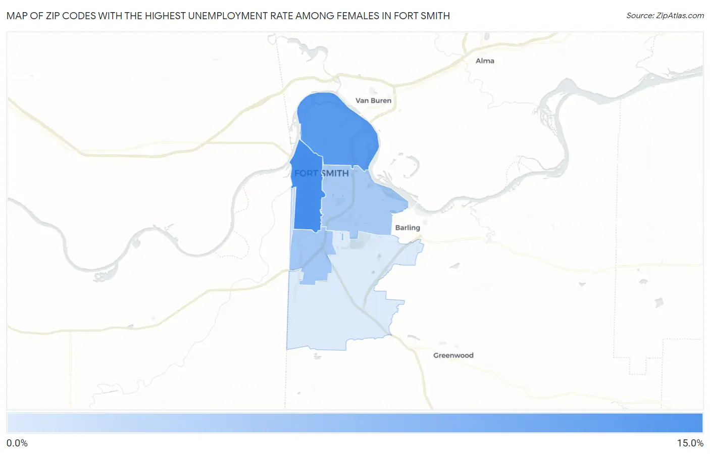Zip Codes with the Highest Unemployment Rate Among Females in Fort Smith Map