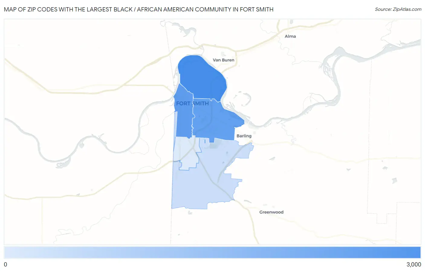 Zip Codes with the Largest Black / African American Community in Fort Smith Map