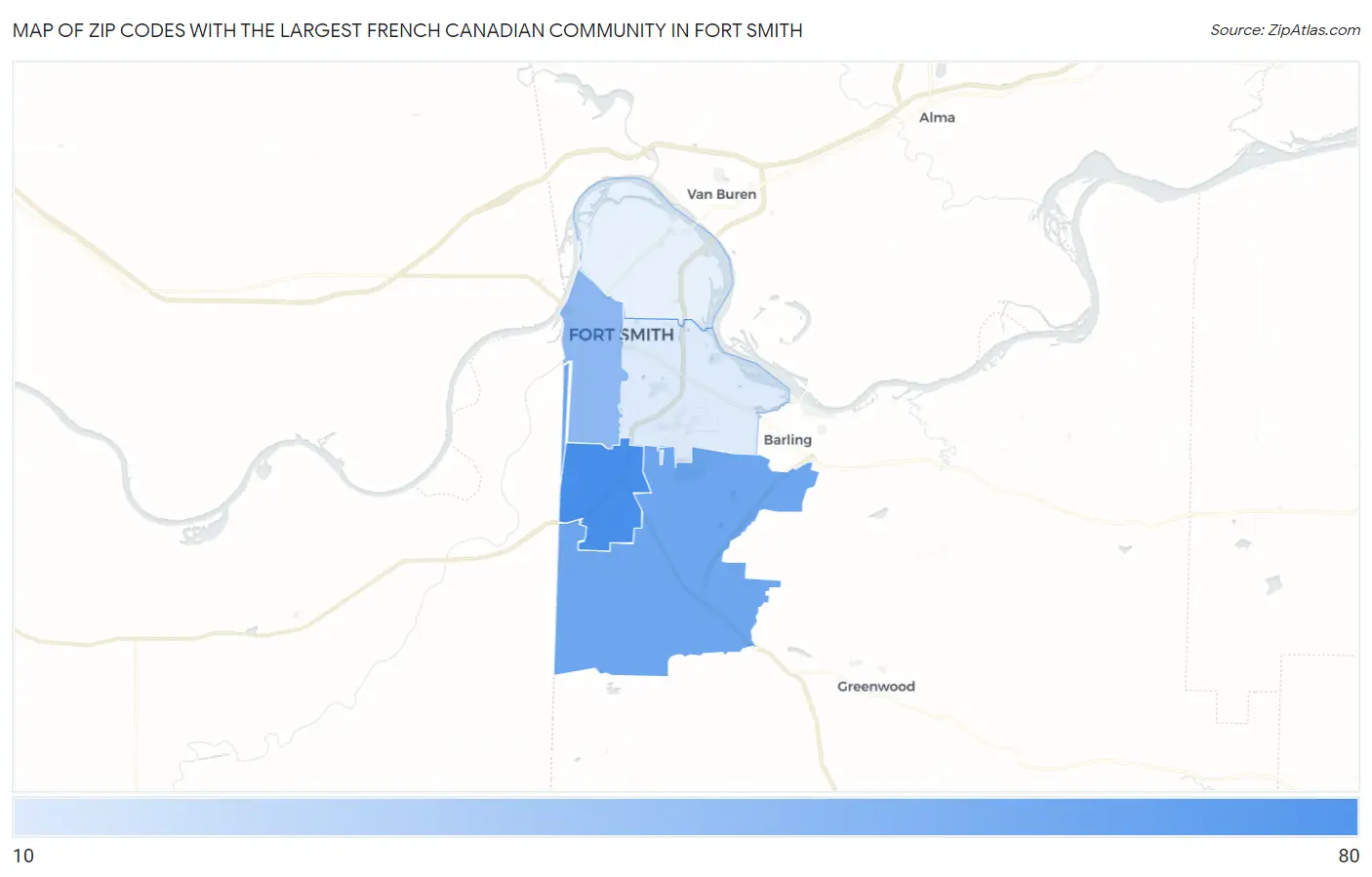 Zip Codes with the Largest French Canadian Community in Fort Smith Map