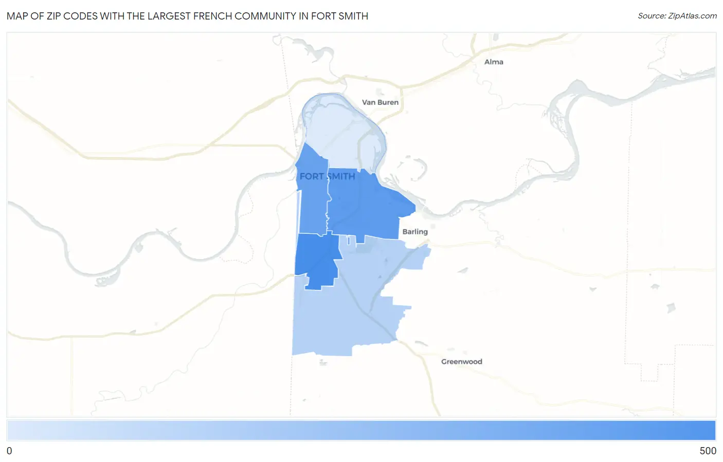 Zip Codes with the Largest French Community in Fort Smith Map