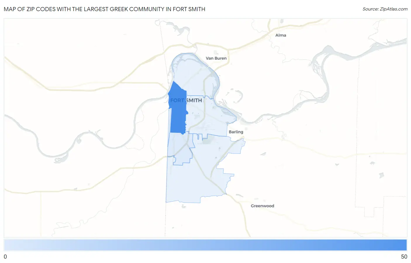 Zip Codes with the Largest Greek Community in Fort Smith Map
