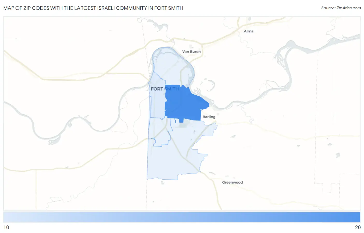 Zip Codes with the Largest Israeli Community in Fort Smith Map