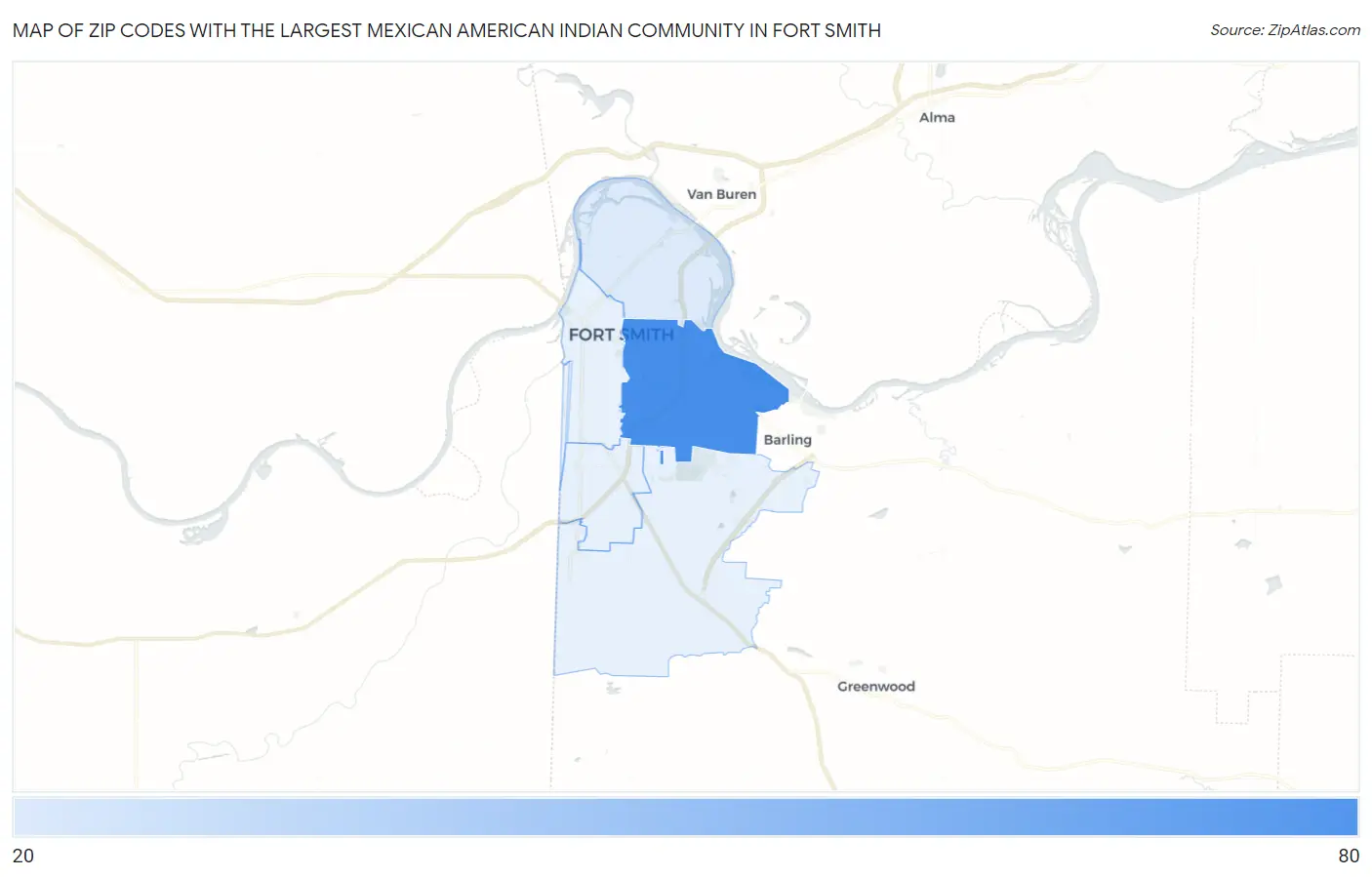 Zip Codes with the Largest Mexican American Indian Community in Fort Smith Map