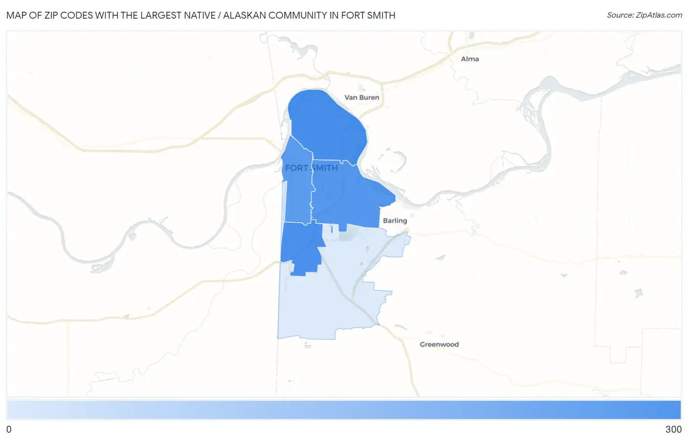 Zip Codes with the Largest Native / Alaskan Community in Fort Smith Map