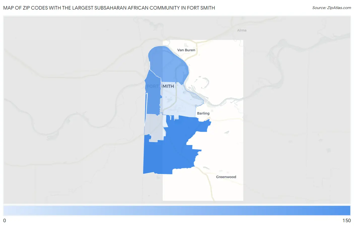 Zip Codes with the Largest Subsaharan African Community in Fort Smith Map