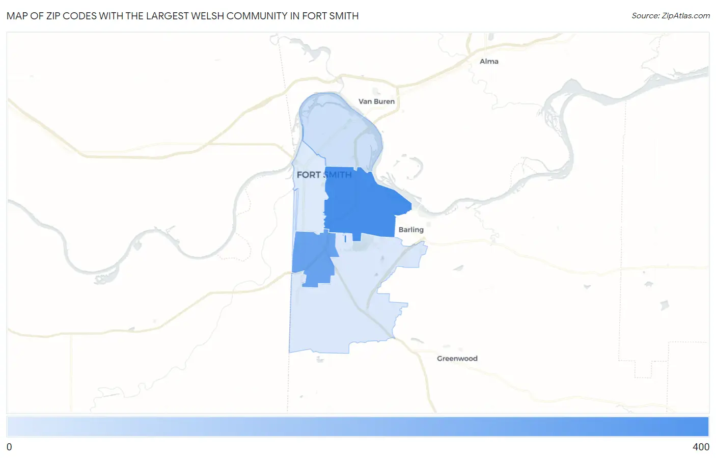 Zip Codes with the Largest Welsh Community in Fort Smith Map