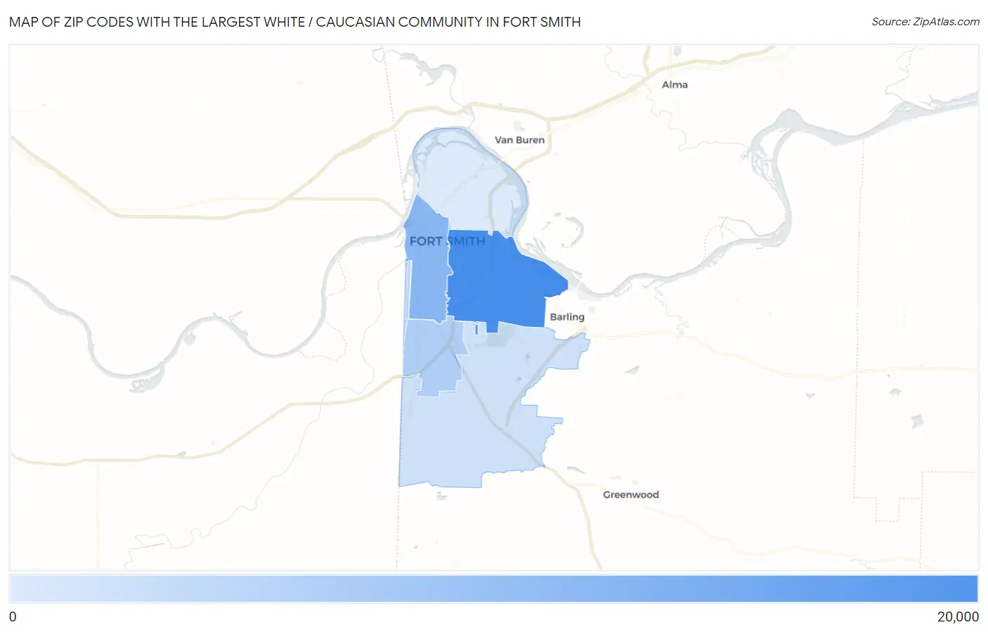 Zip Codes with the Largest White / Caucasian Community in Fort Smith Map