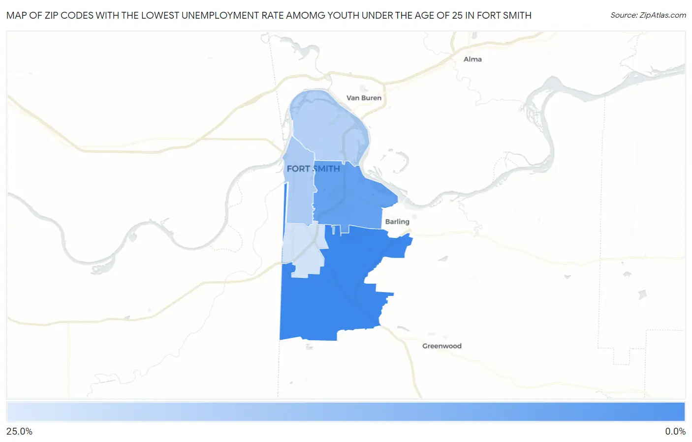 Zip Codes with the Lowest Unemployment Rate Amomg Youth Under the Age of 25 in Fort Smith Map