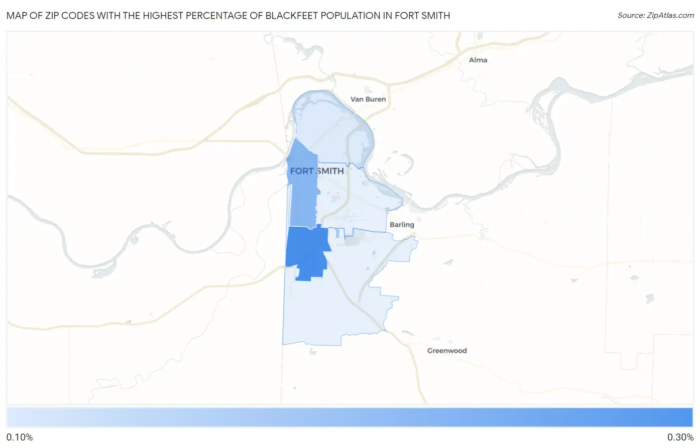 Zip Codes with the Highest Percentage of Blackfeet Population in Fort Smith Map