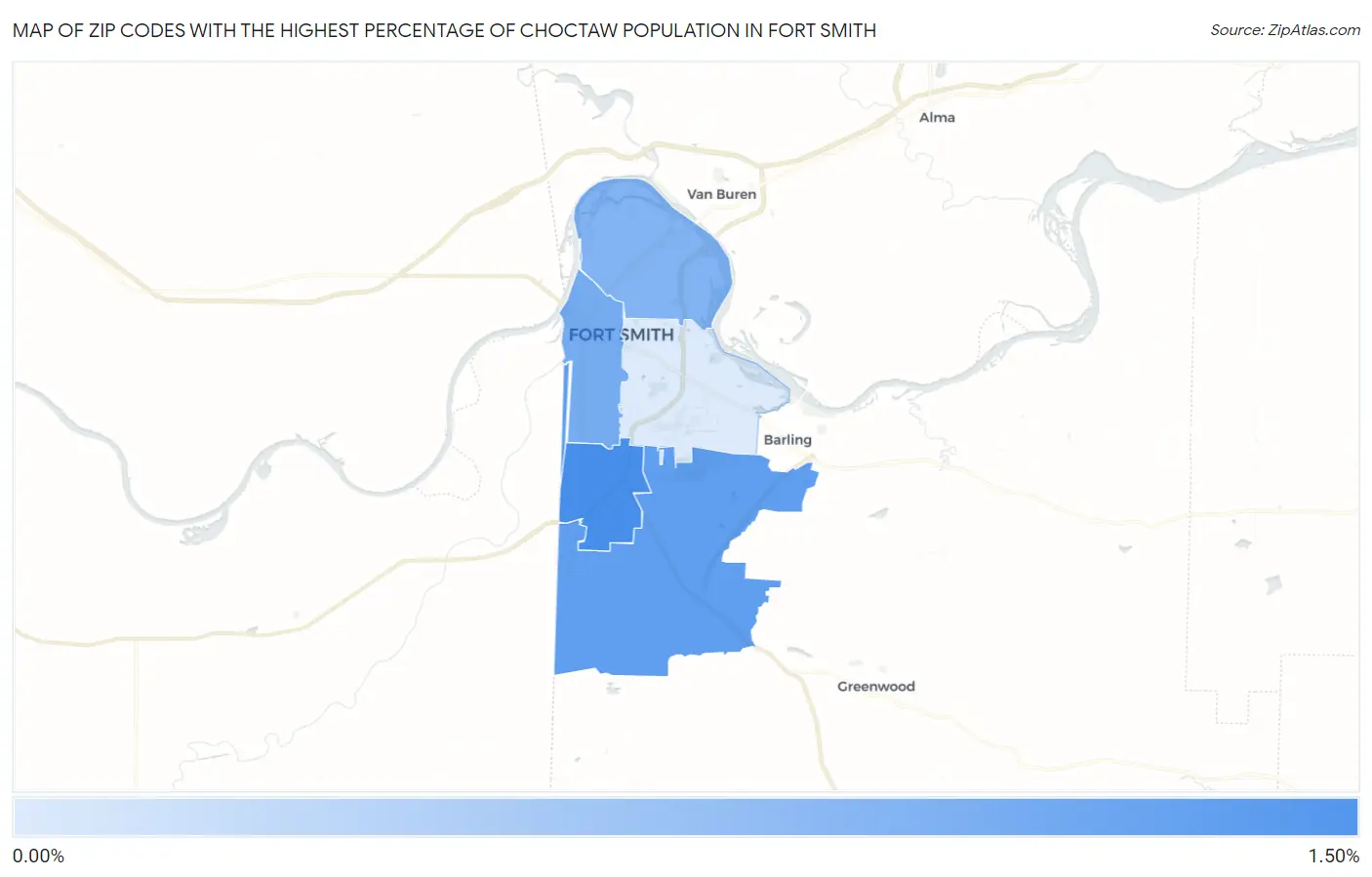 Zip Codes with the Highest Percentage of Choctaw Population in Fort Smith Map