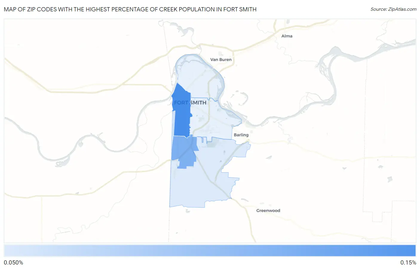 Zip Codes with the Highest Percentage of Creek Population in Fort Smith Map