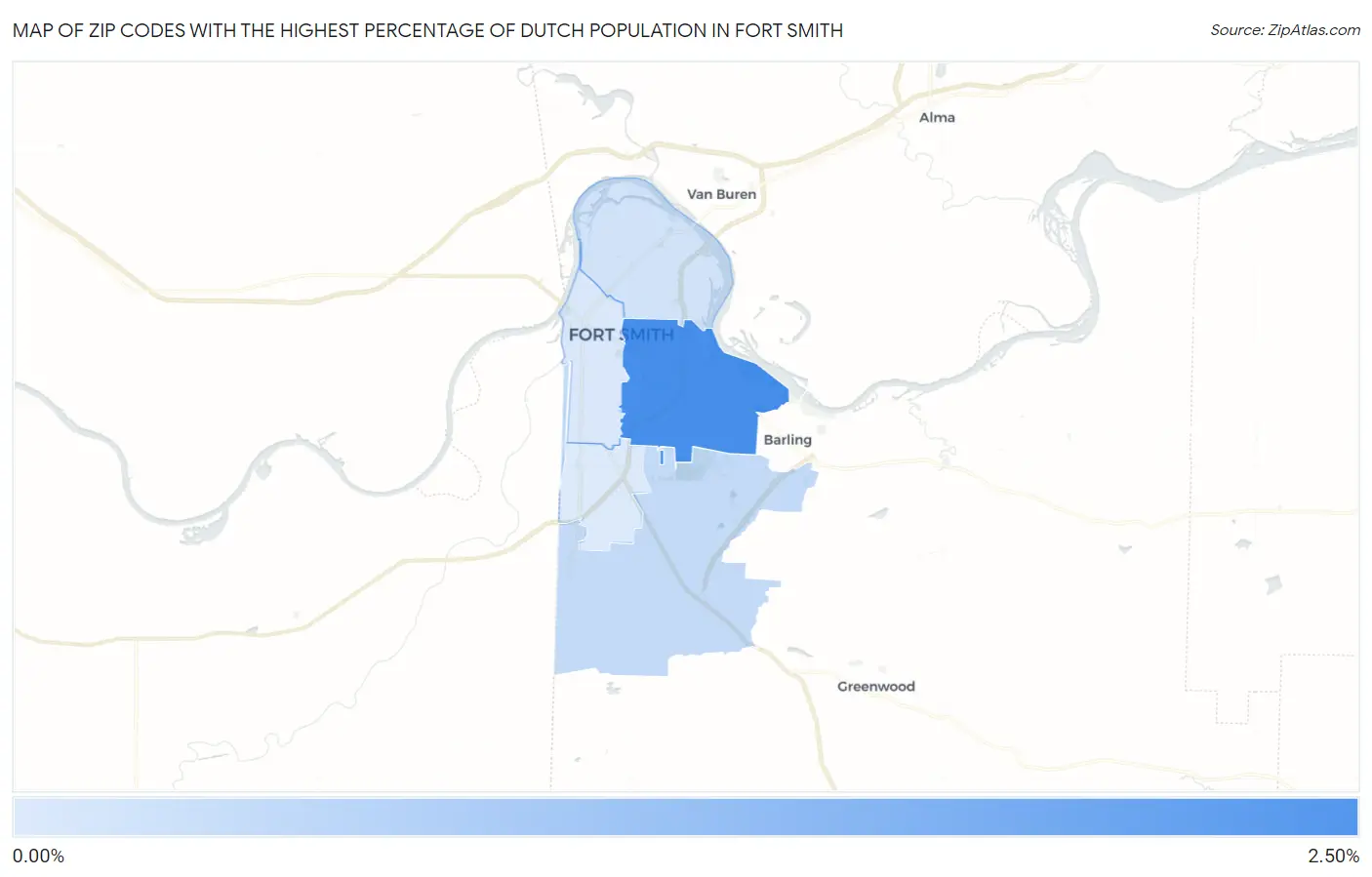 Zip Codes with the Highest Percentage of Dutch Population in Fort Smith Map