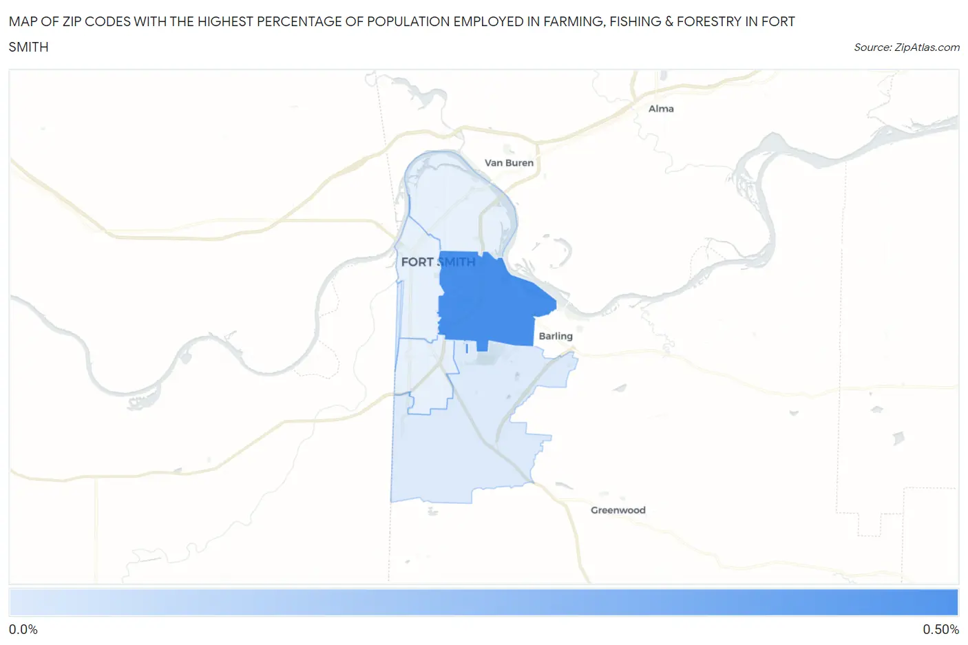Zip Codes with the Highest Percentage of Population Employed in Farming, Fishing & Forestry in Fort Smith Map