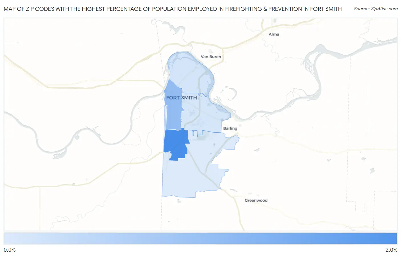 Zip Codes with the Highest Percentage of Population Employed in Firefighting & Prevention in Fort Smith Map