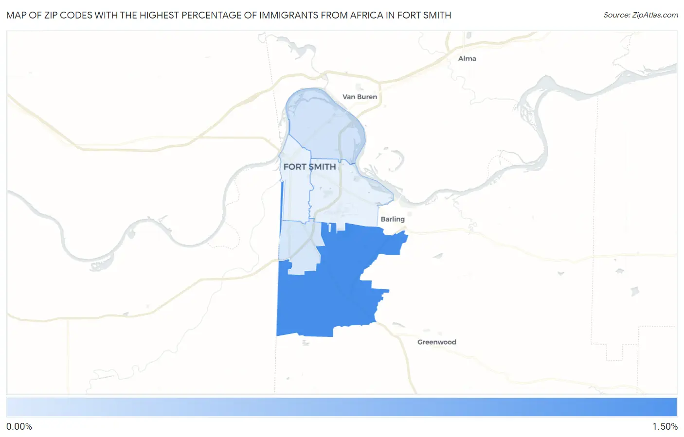 Zip Codes with the Highest Percentage of Immigrants from Africa in Fort Smith Map