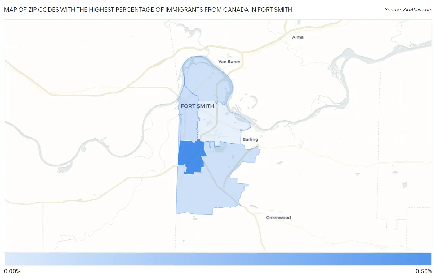 Zip Codes with the Highest Percentage of Immigrants from Canada in Fort Smith Map