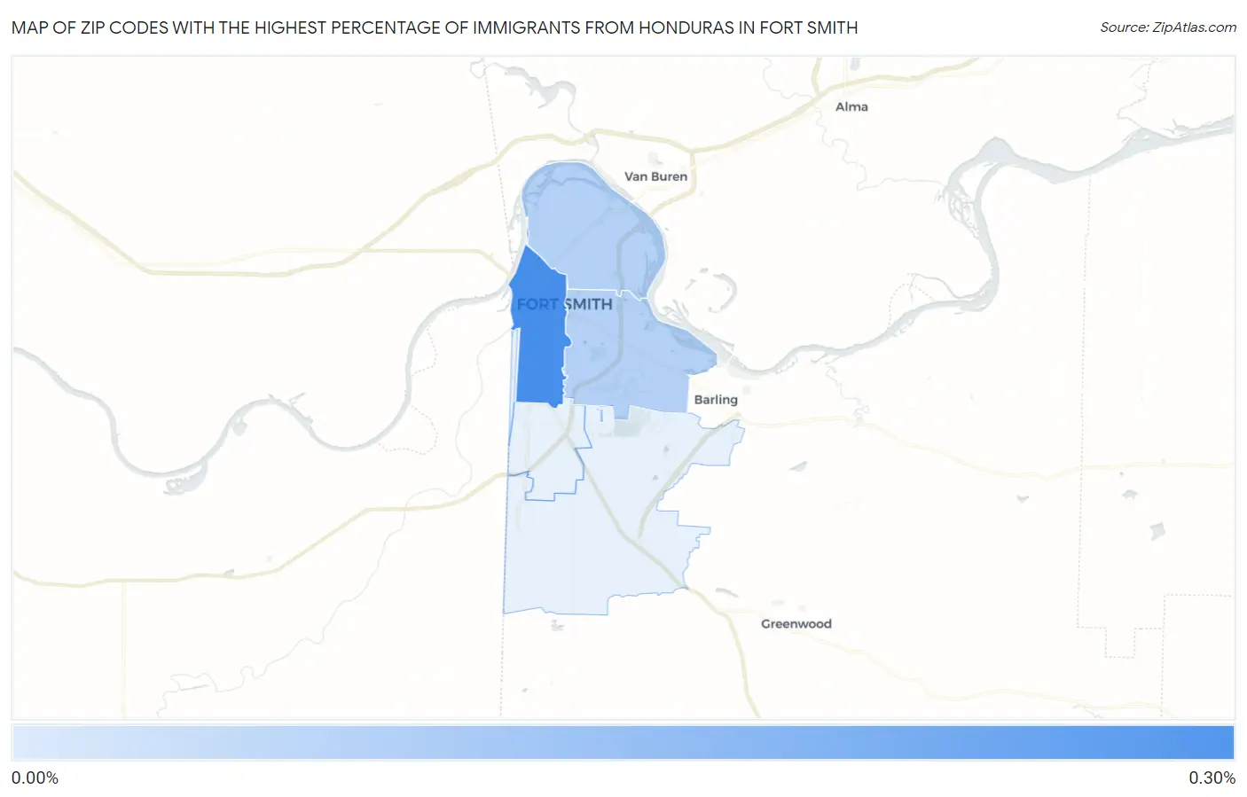 Zip Codes with the Highest Percentage of Immigrants from Honduras in Fort Smith Map