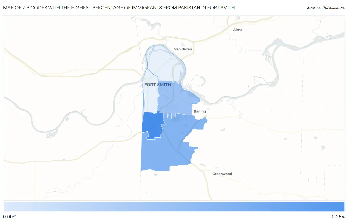 Zip Codes with the Highest Percentage of Immigrants from Pakistan in Fort Smith Map