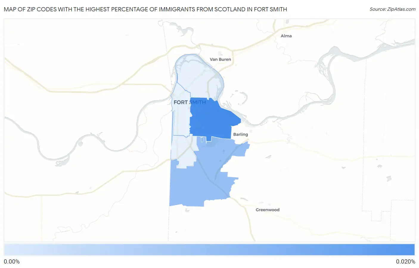 Zip Codes with the Highest Percentage of Immigrants from Scotland in Fort Smith Map