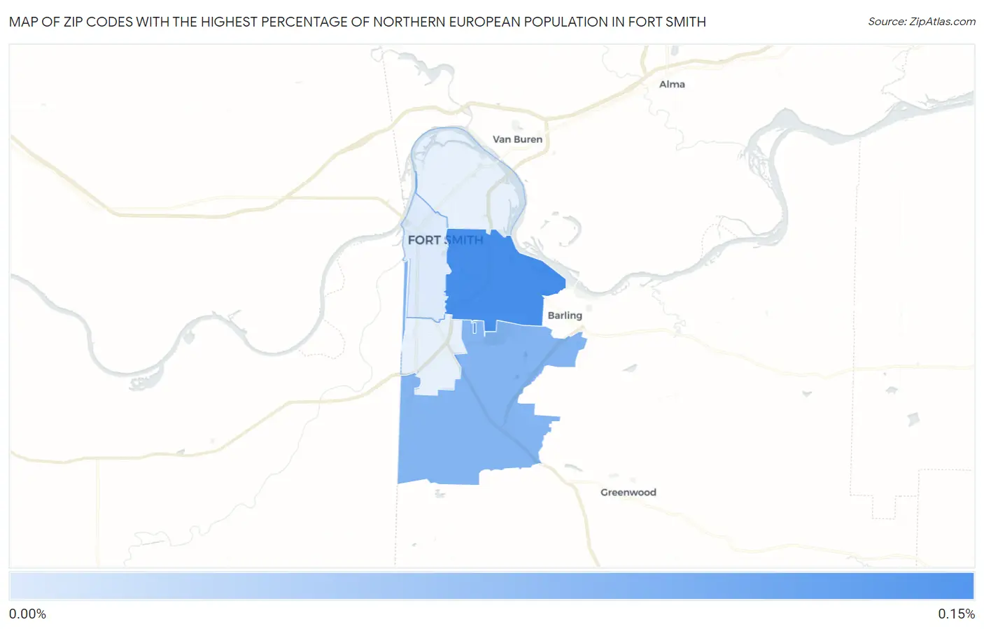 Zip Codes with the Highest Percentage of Northern European Population in Fort Smith Map