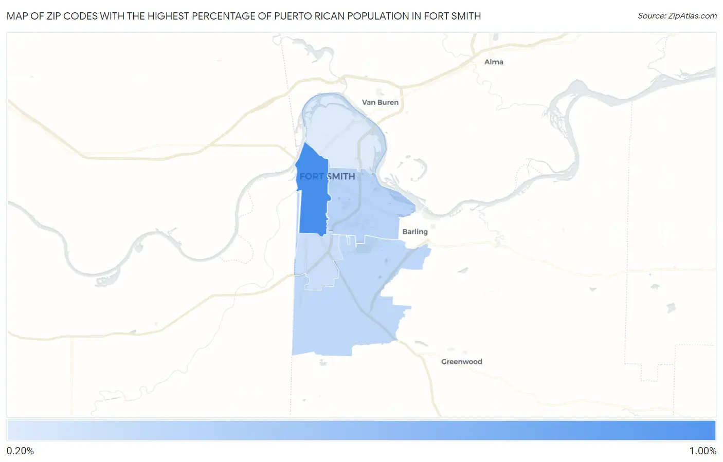 Zip Codes with the Highest Percentage of Puerto Rican Population in Fort Smith Map