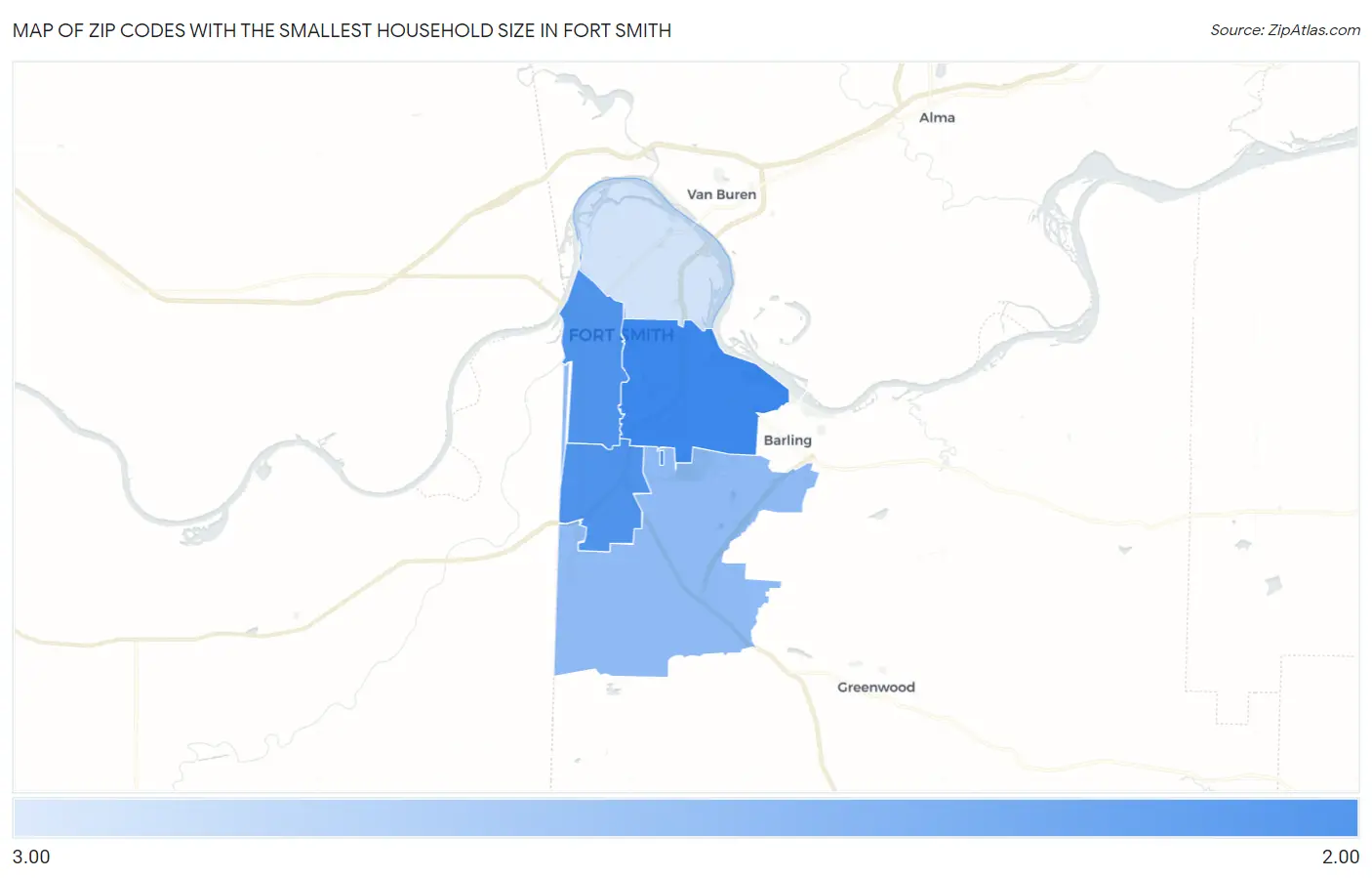 Zip Codes with the Smallest Household Size in Fort Smith Map