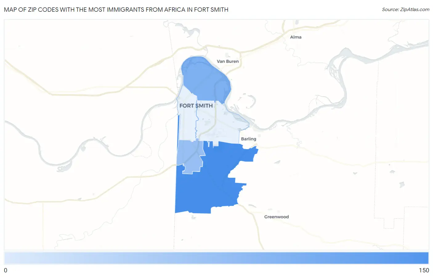 Zip Codes with the Most Immigrants from Africa in Fort Smith Map