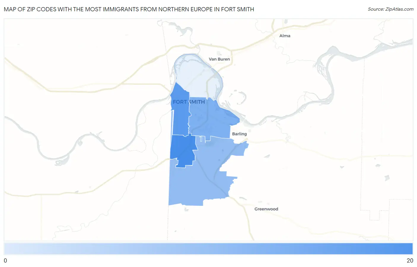 Zip Codes with the Most Immigrants from Northern Europe in Fort Smith Map