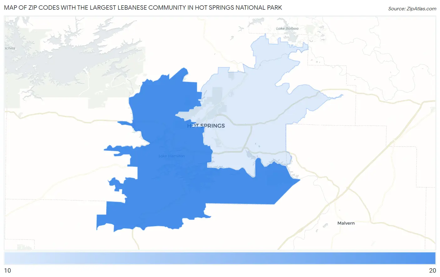 Zip Codes with the Largest Lebanese Community in Hot Springs National Park Map