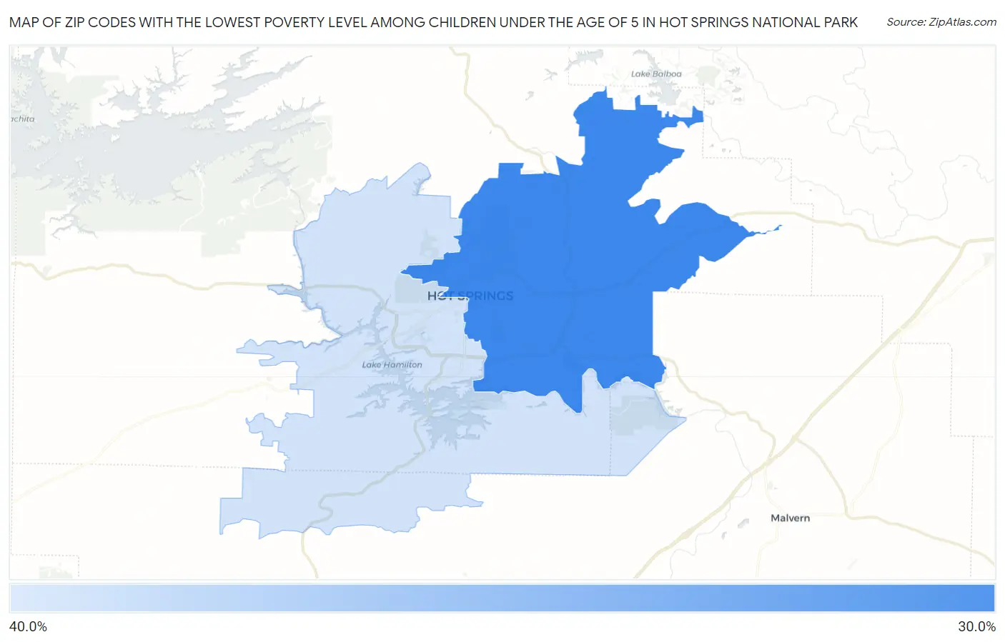 Zip Codes with the Lowest Poverty Level Among Children Under the Age of 5 in Hot Springs National Park Map