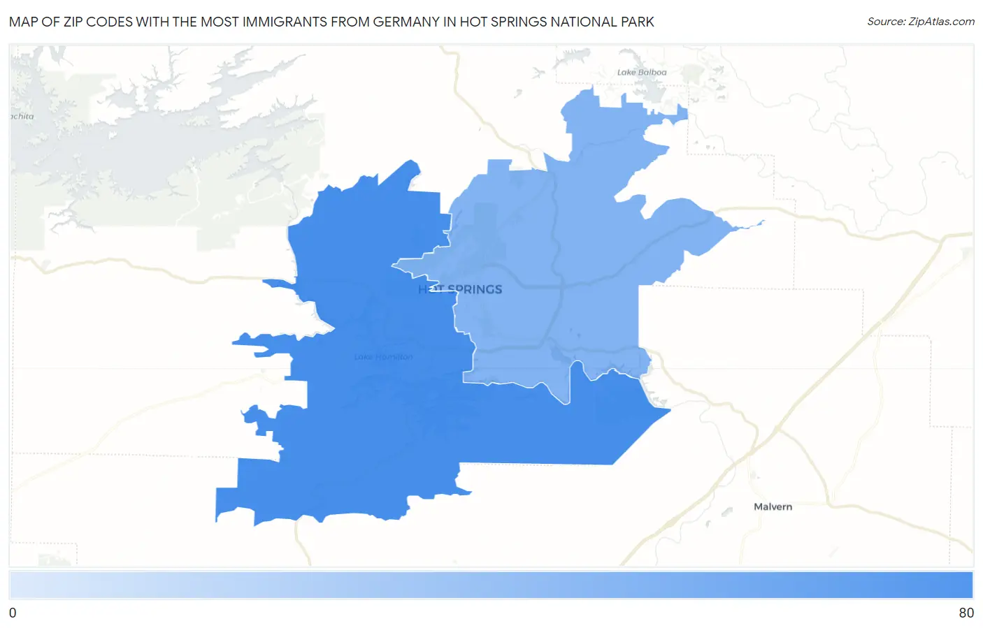 Zip Codes with the Most Immigrants from Germany in Hot Springs National Park Map