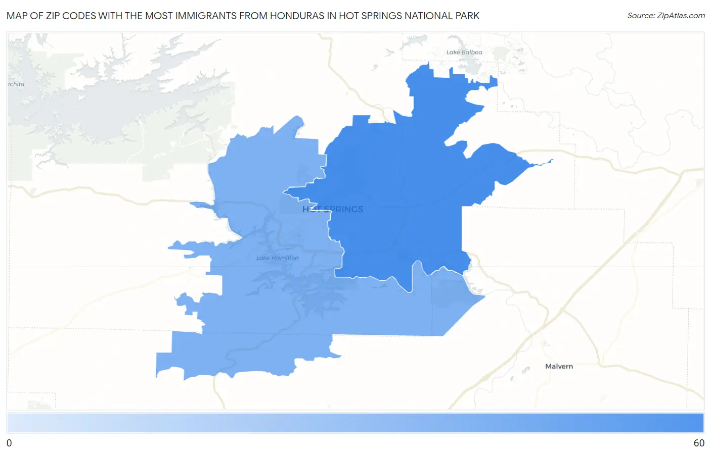 Zip Codes with the Most Immigrants from Honduras in Hot Springs National Park Map