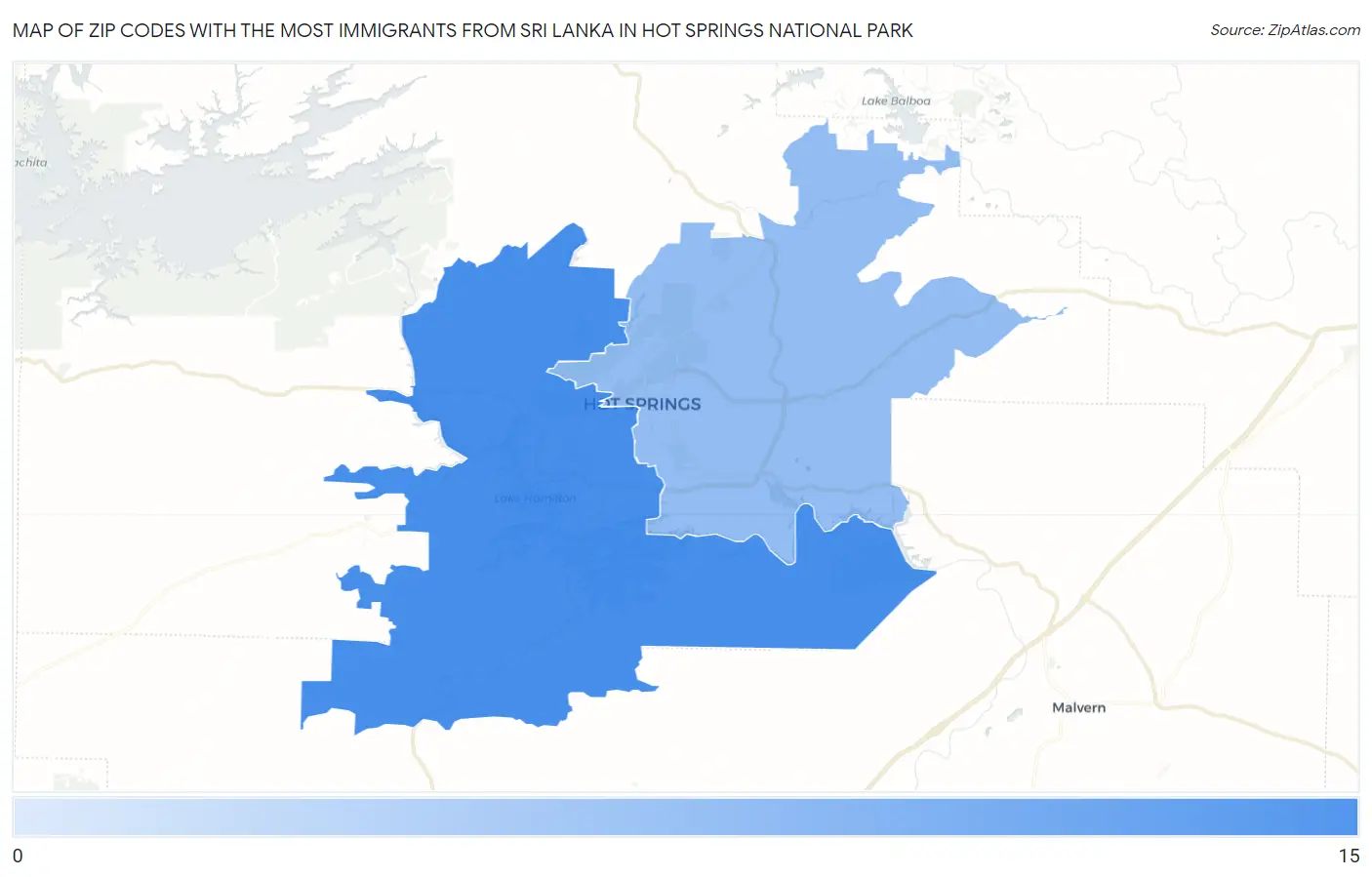 Zip Codes with the Most Immigrants from Sri Lanka in Hot Springs National Park Map