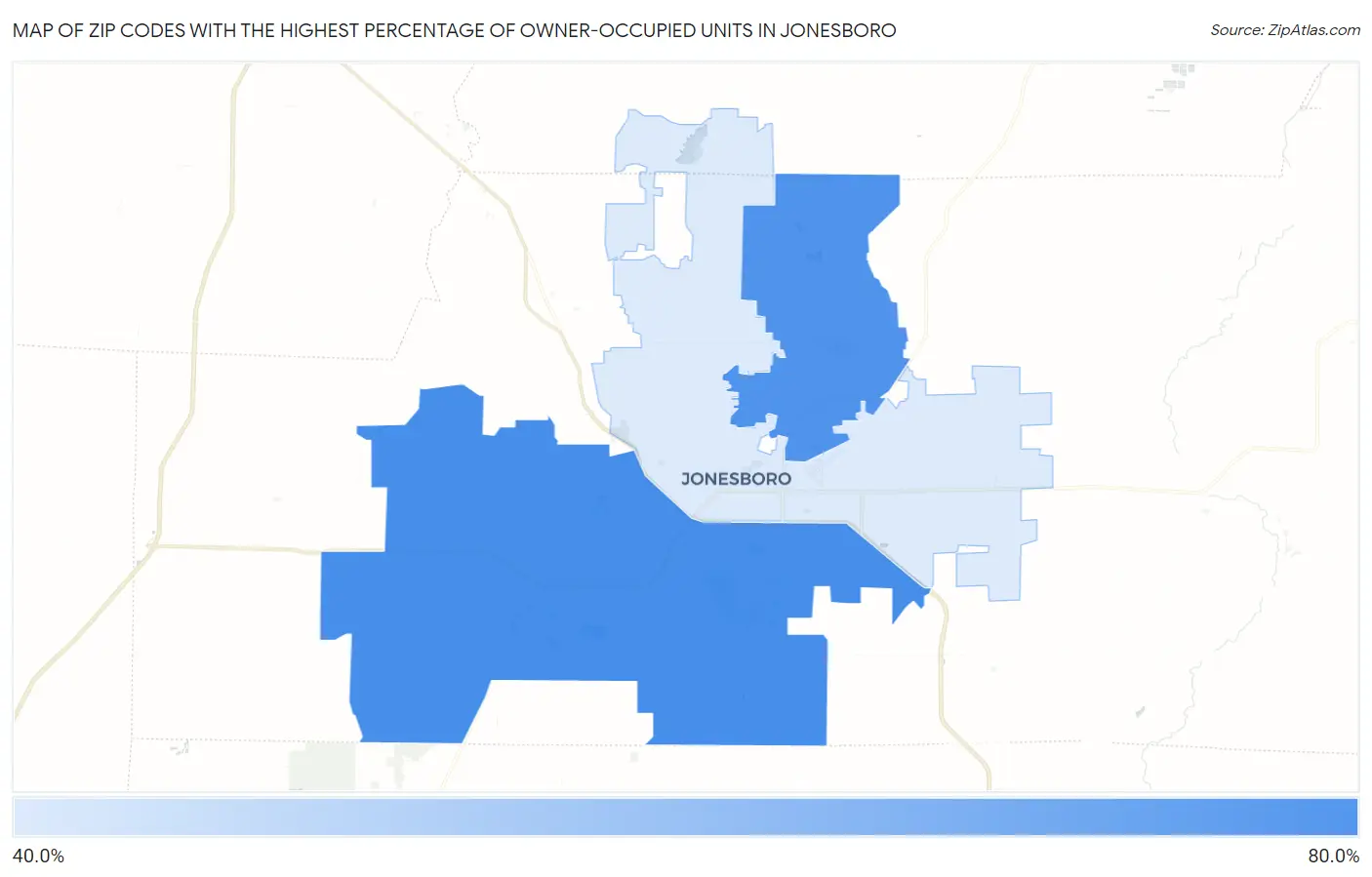 Zip Codes with the Highest Percentage of Owner-Occupied Units in Jonesboro Map