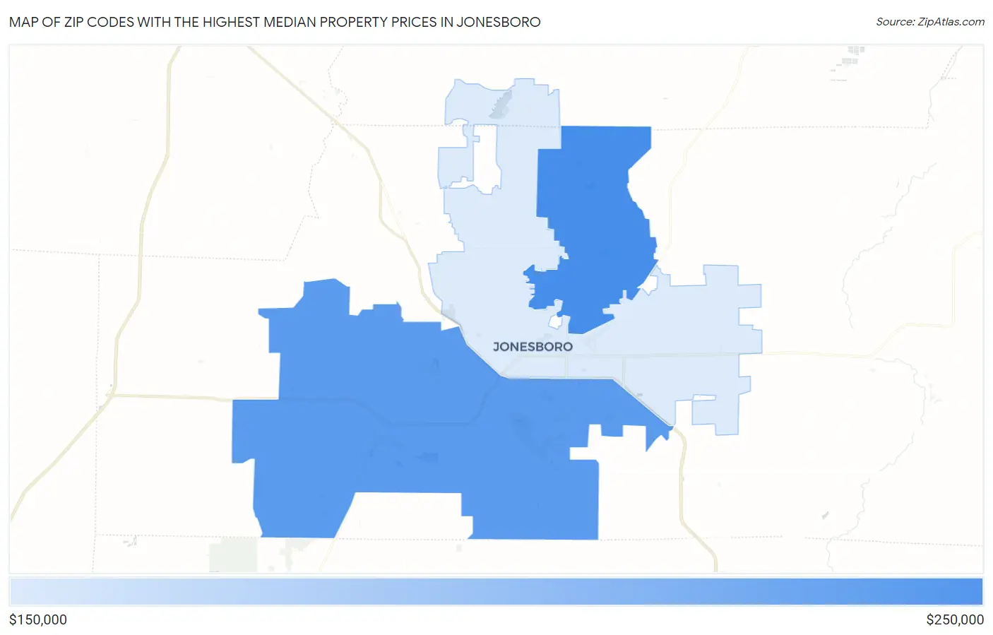 Zip Codes with the Highest Median Property Prices in Jonesboro Map