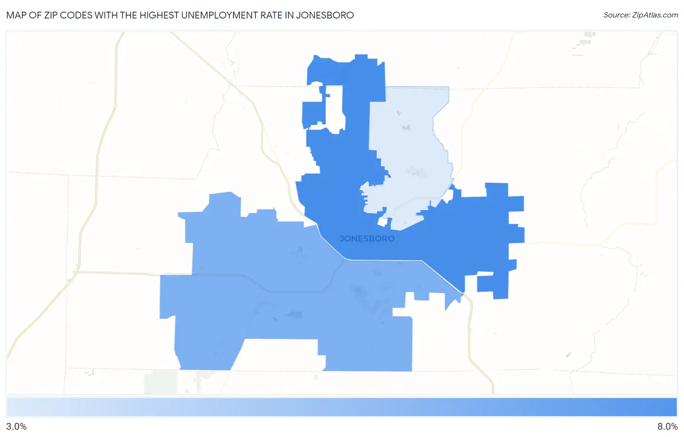 Zip Codes with the Highest Unemployment Rate in Jonesboro Map