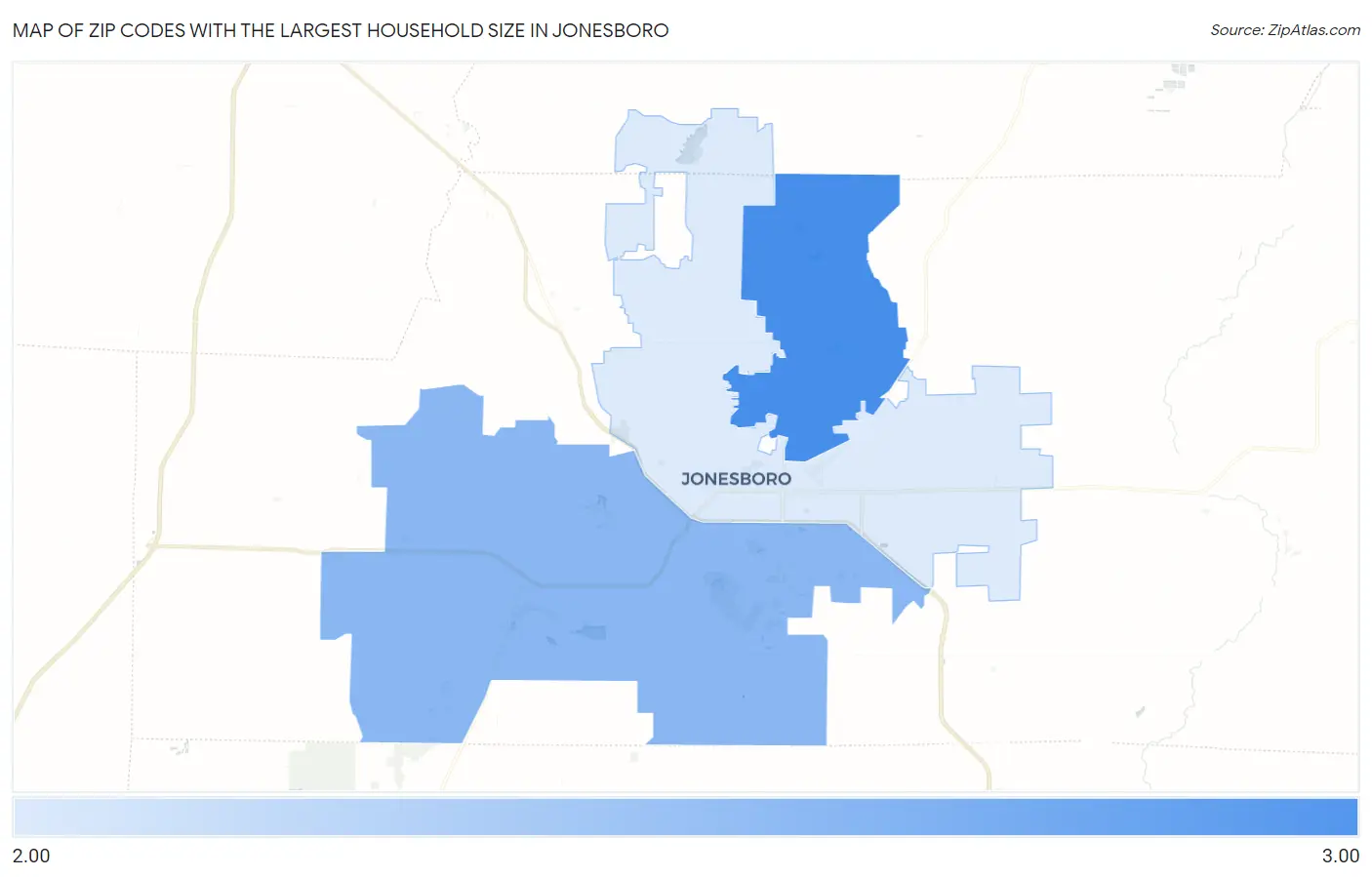 Zip Codes with the Largest Household Size in Jonesboro Map