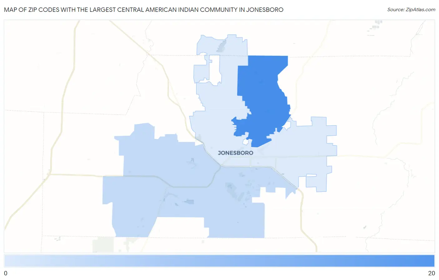 Zip Codes with the Largest Central American Indian Community in Jonesboro Map
